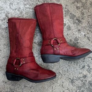 Girls Frye leather harness boots size 1 red burgundy cowgirl western
